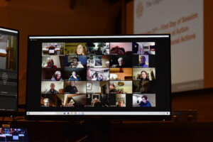 A computer screen showing virtual guests at our convening 